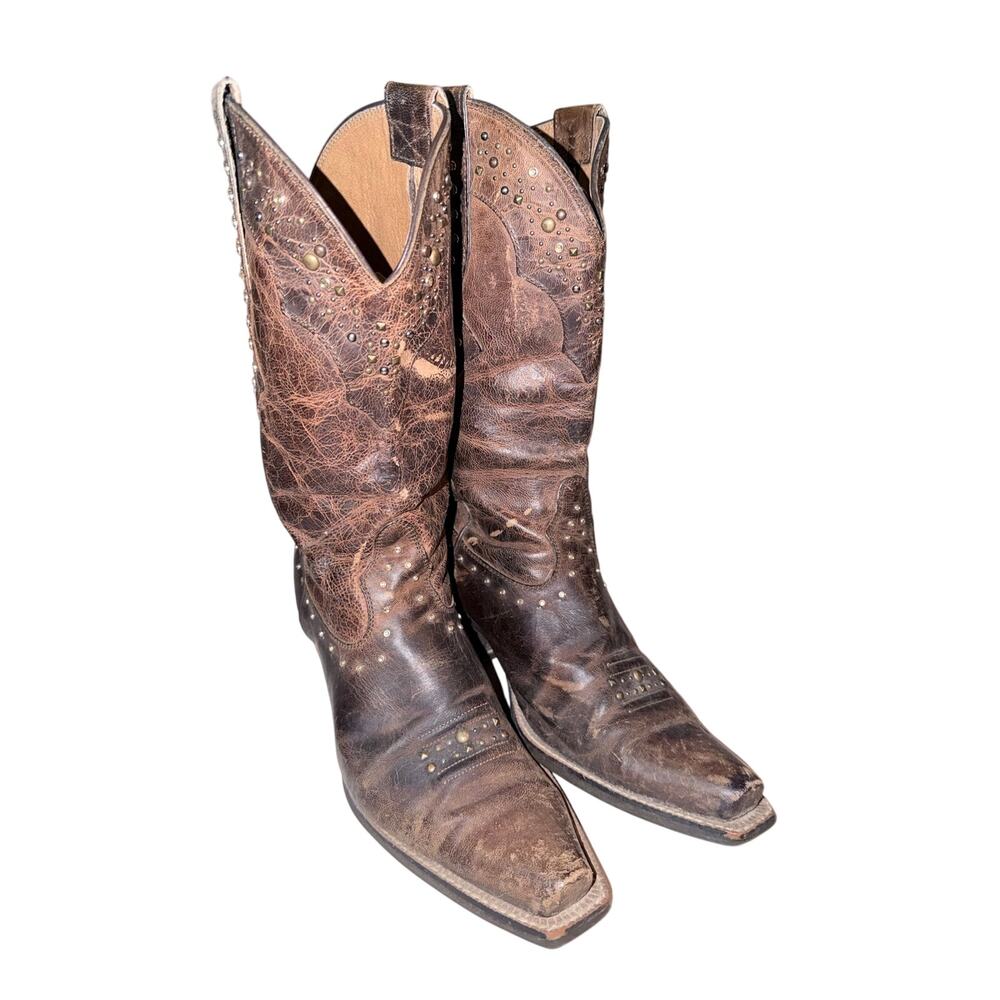 Ariat brown leather western slip on boot pointed snip toe women’s 9.5 rodeo farm